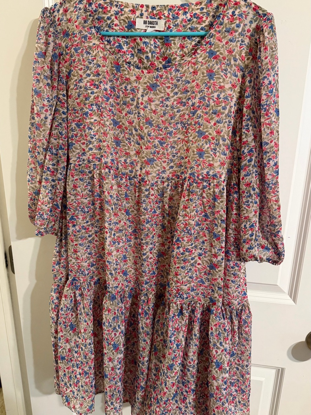 BB Dakota Floral Tiered Dress in Pink, Blue and Cream